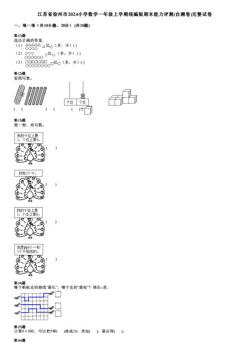 江苏省徐州市2024小学数学一年级上学期统编版期末能力评测(自测卷)完整试卷