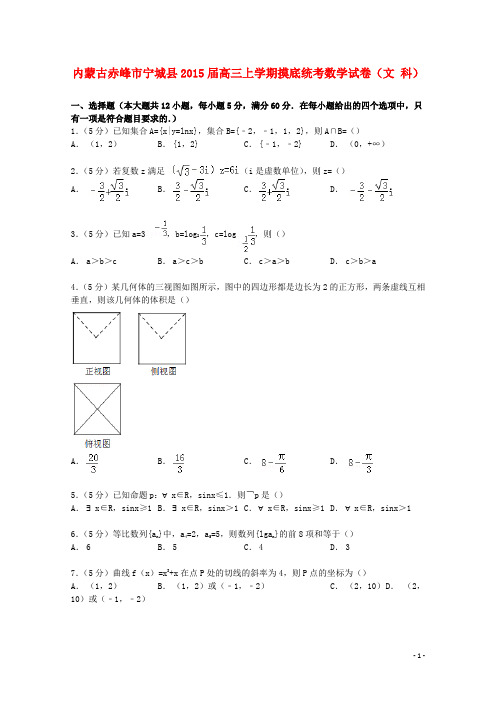 内蒙古赤峰市宁城县2015届高三数学上学期摸底统考试卷文(含解析)