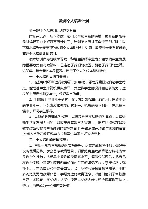 关于教师个人培训计划范文五篇