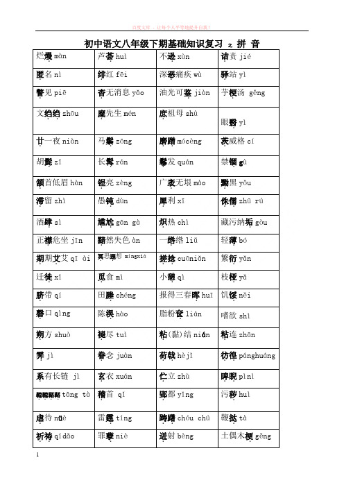 初中语文八年级下期基础知识复习之拼音人教版