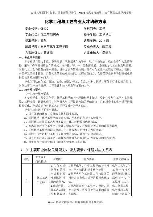 化学工程与工专业人才培养方案