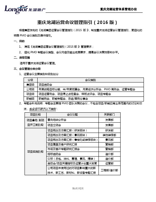 重庆龙湖PMO会议管理指引