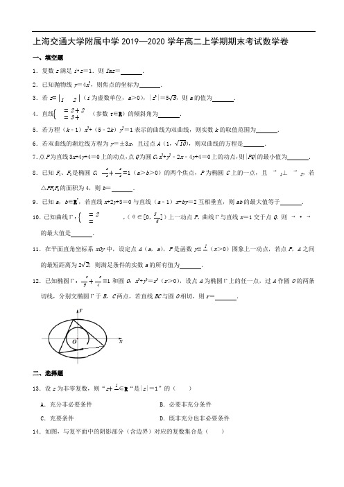 上海交通大学附属中学2019—2020学年高二上学期期末考试数学卷(解析版)