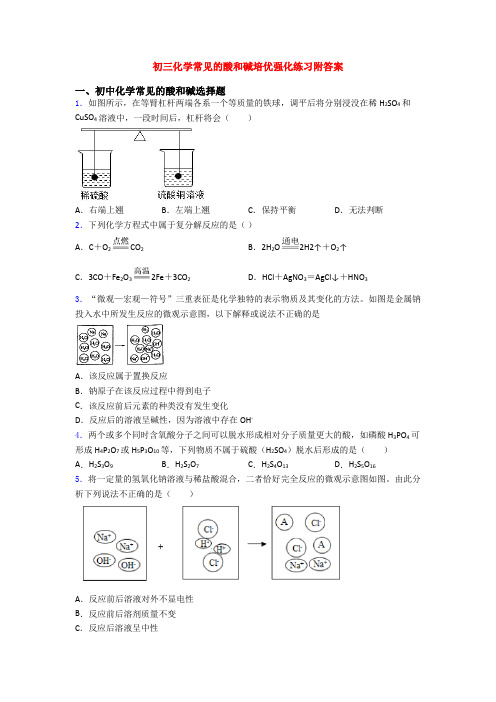 初三化学常见的酸和碱培优强化练习附答案