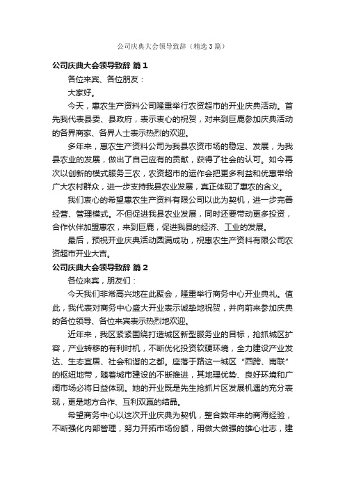 公司庆典大会领导致辞（精选3篇）