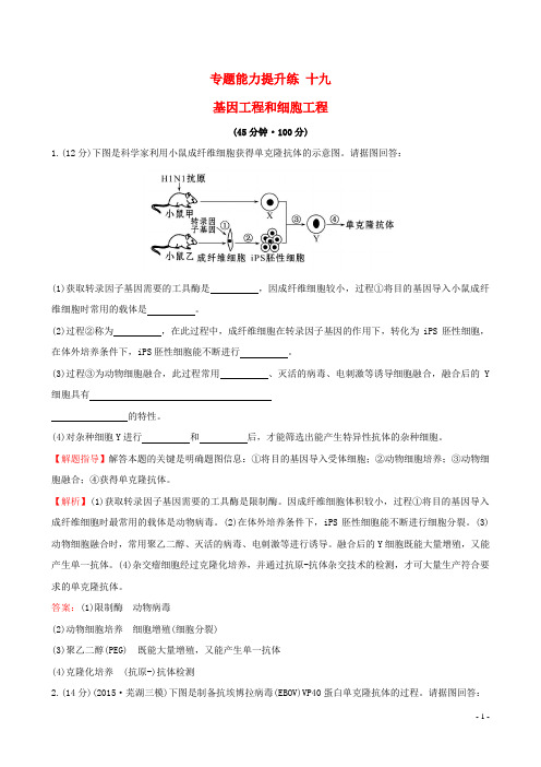 【世纪金榜】2016届高考生物二轮复习 专题能力提升练19 基因工程和细胞工程