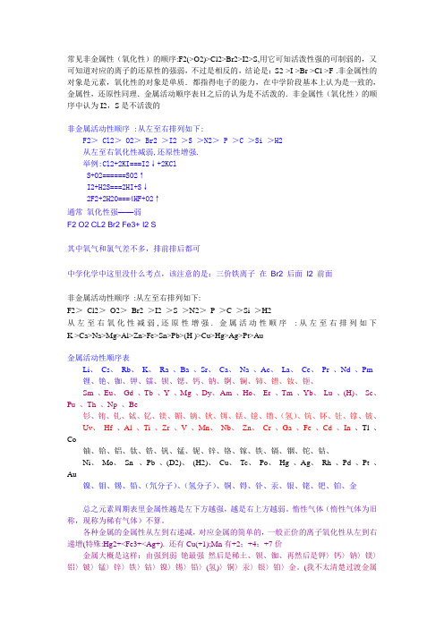 金属非金属活动顺序