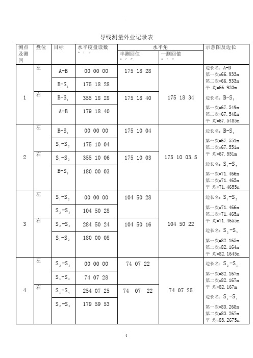 导线测量外业记录表