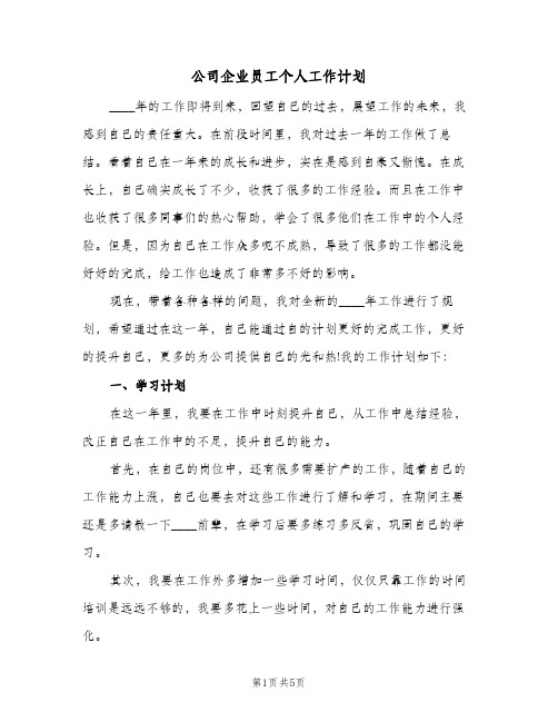 公司企业员工个人工作计划（2篇）