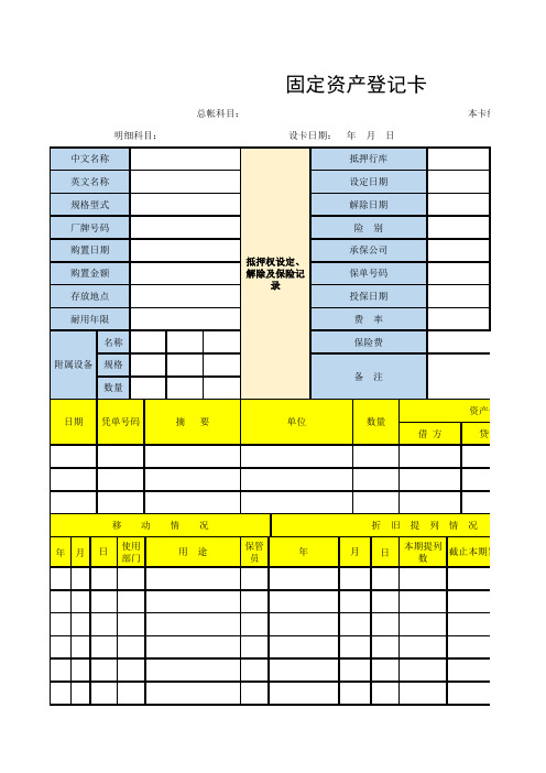 固定资产登记卡Excel文档