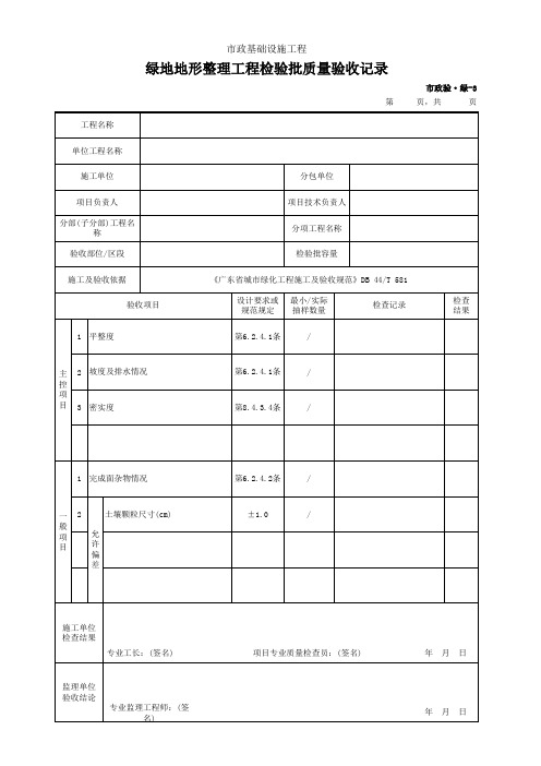 市政验·绿-3 绿地地形整理工程检验批质量验收记录