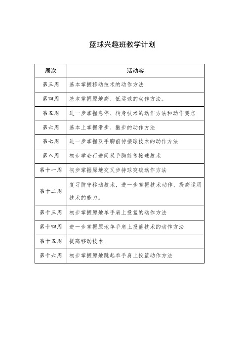 篮球兴趣班教学计划清单以及教案设计