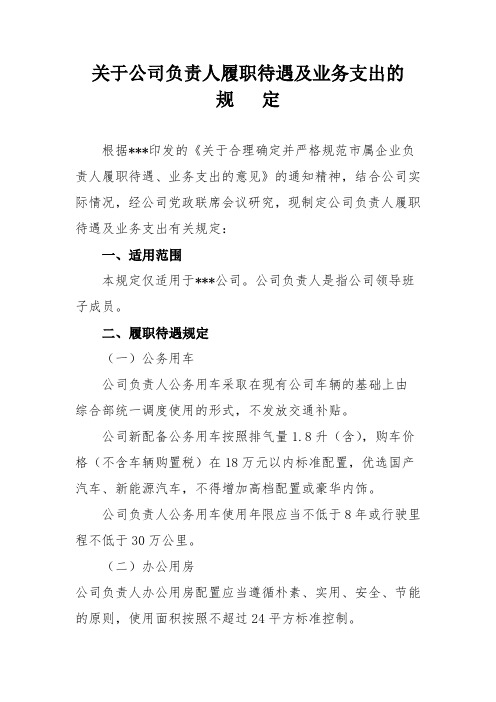 关于公司负责人履职待遇及业务支出的规定