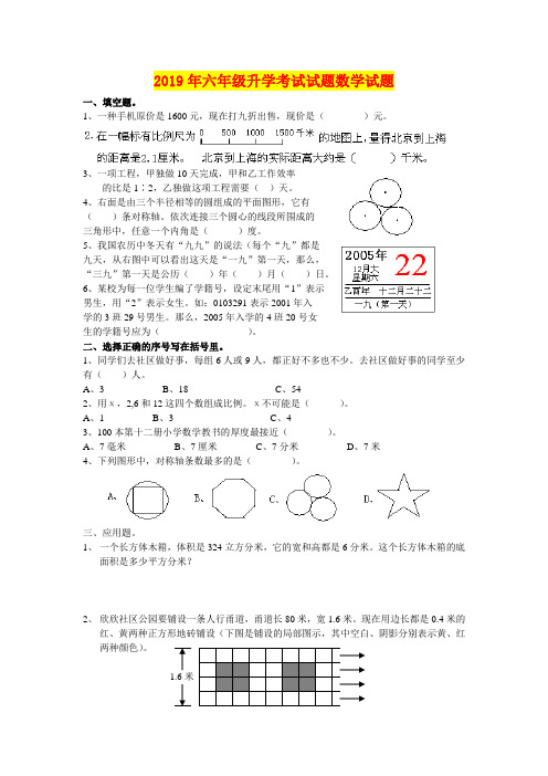 2019年六年级升学考试试题数学试题