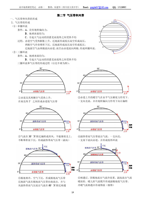 高中地理课堂笔记  必修一  第二章  第二节 气压带和风带