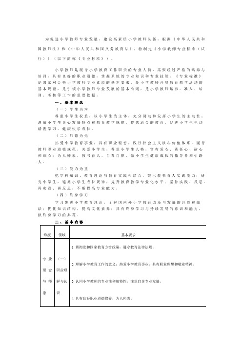 小学教师专业发展标准