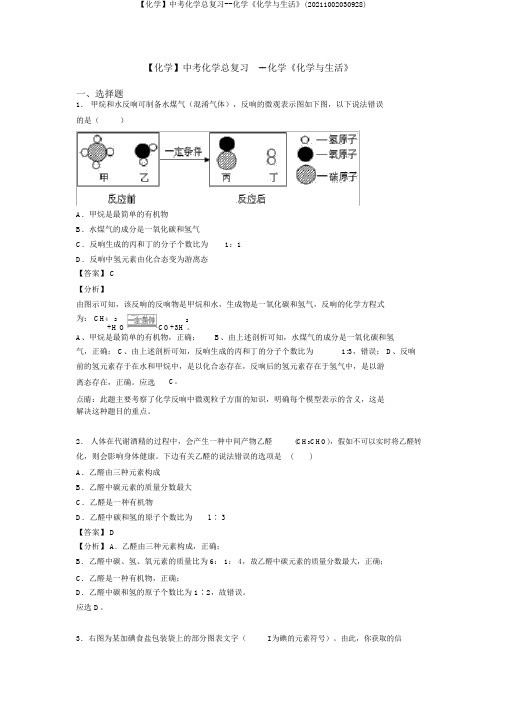 【化学】中考化学总复习--化学《化学与生活》(20211002030928)