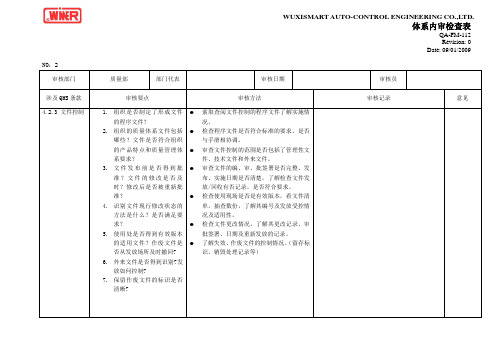 质量部-2体系审核检查表