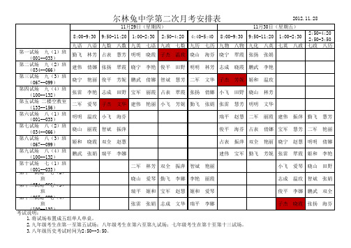 二次月考安排表