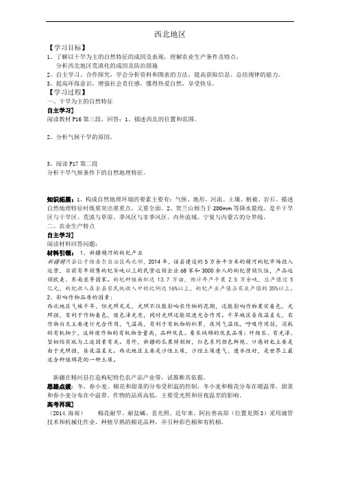 山东省优质课之区域地理复习 西北地区 导学案  精品