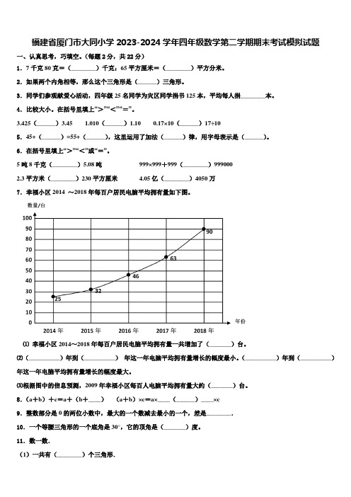 福建省厦门市大同小学2023-2024学年四年级数学第二学期期末考试模拟试题含解析