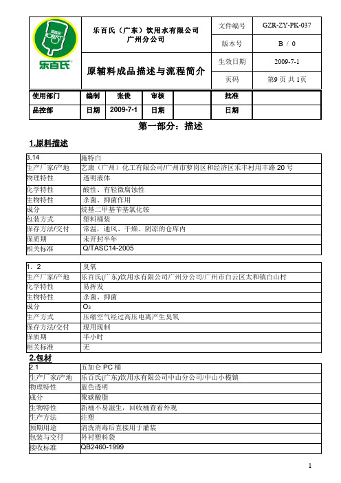 【实用文档】成品和原辅材料描述