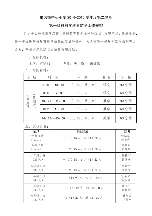 2014-2015学年度第二学期第一阶段检测活动安排