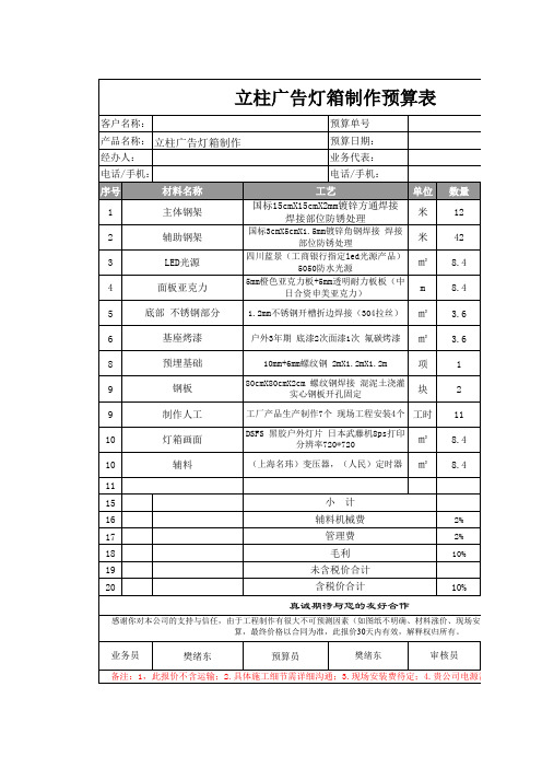 广告制作预算表模板