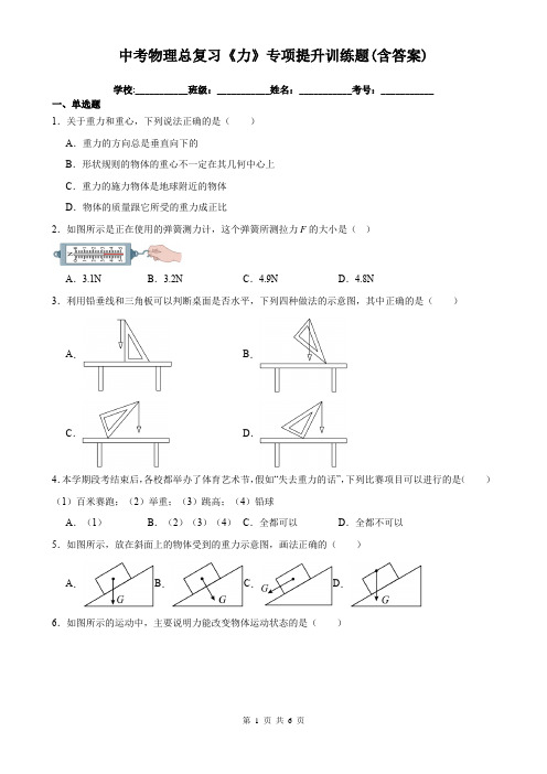 中考物理总复习《力》专项提升训练题(含答案)