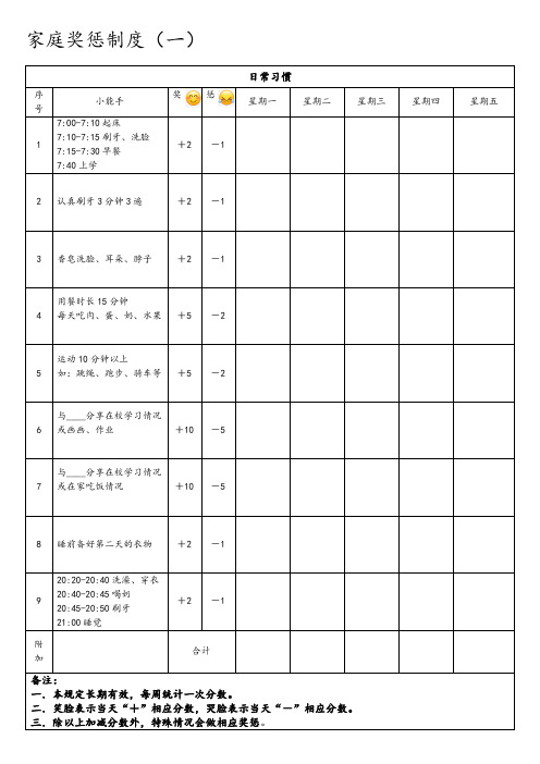 一年级家庭奖惩制度(一)日常习惯