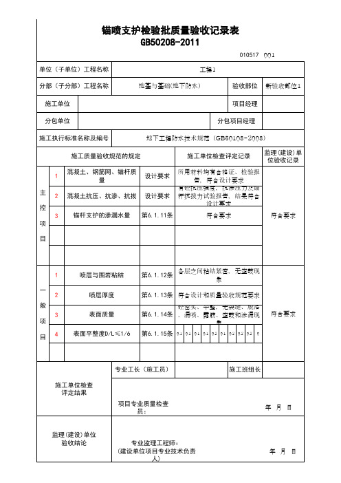 (上海市新版)锚喷支护检验批质量验收记录表