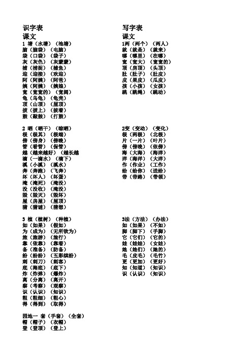 人教版新编二年级语文上册全册生字组词