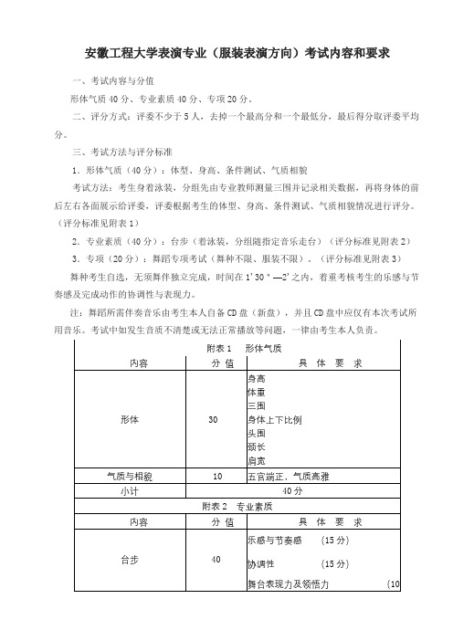 安徽工程大学表演专业(服装表演方向)考试内容和要求【模板】