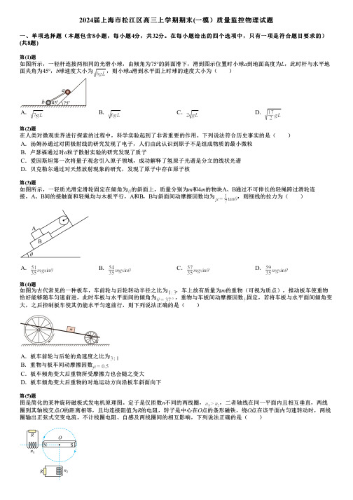 2024届上海市松江区高三上学期期末(一模)质量监控物理试题