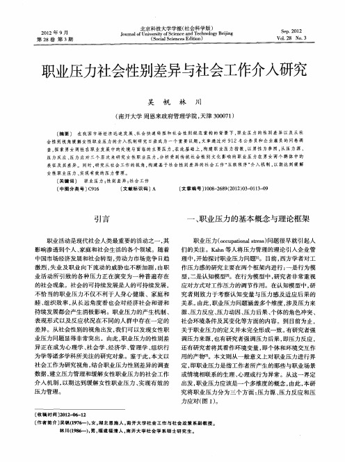 职业压力社会性别差异与社会工作介入研究