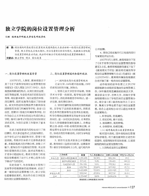 独立学院的岗位设置管理分析
