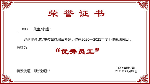 2021年荣誉证书奖状合集模板PPT课件