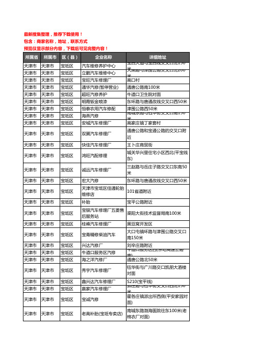 新版天津市天津市宝坻区汽车维修企业公司商家户名录单联系方式地址大全209家