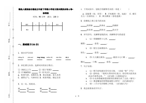 精选人教版综合精选五年级下学期小学语文期末模拟试卷A卷-标准版