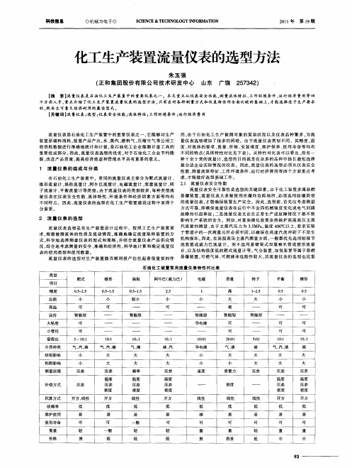 化工生产装置流量仪表的选型方法