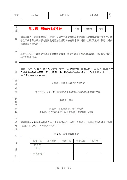 山东省临沭县七年级历史上册《第2课原始的农耕生活》教案 新人教版