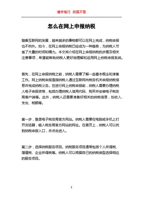 怎么在网上申报纳税