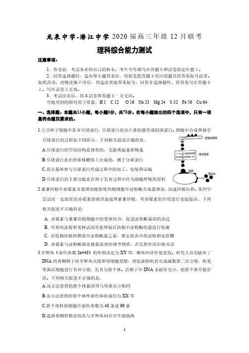 湖北部分重点中学联考高三12月理综试卷