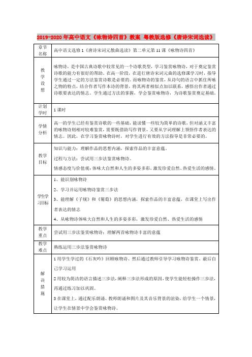 2019-2020年高中语文《咏物诗四首》教案 粤教版选修《唐诗宋词选读》