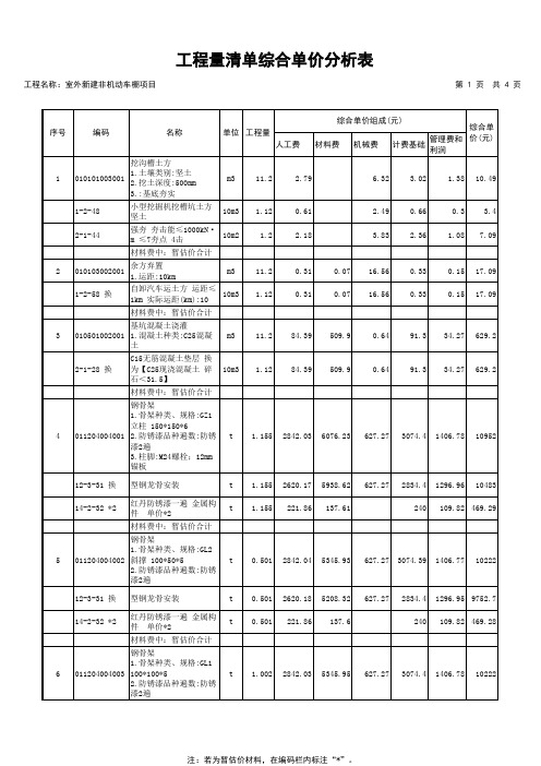 预算书：室外新建非机动车棚项目