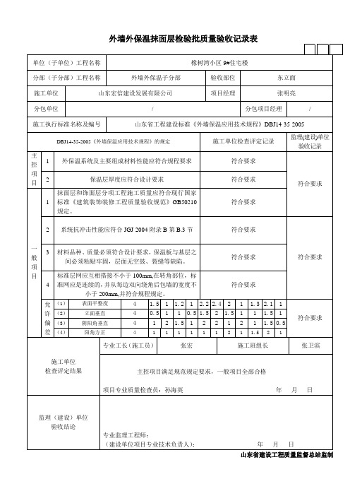 外墙外保温抹面层检验批质量验收记录表