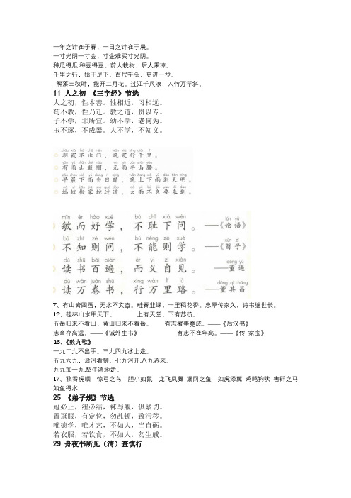 2020年小学语文部编版1-6年级语文园地需要背诵的内容汇总