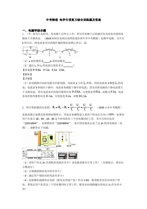 中考物理 电学专项复习综合训练题及答案