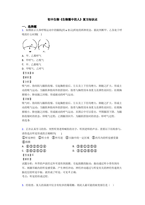 初中生物《生物圈中的人》复习知识点