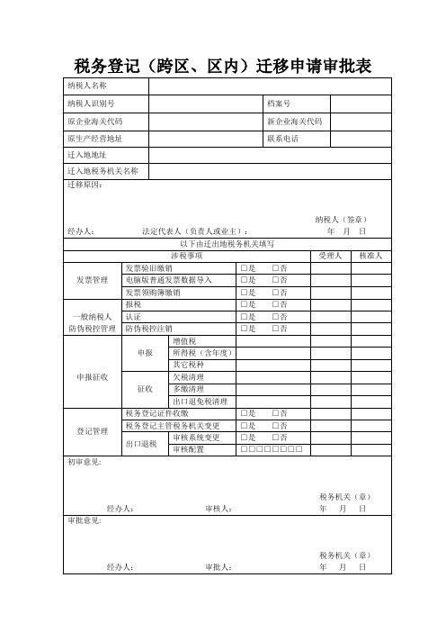 税务登记(跨区、区内)迁移申请审批表